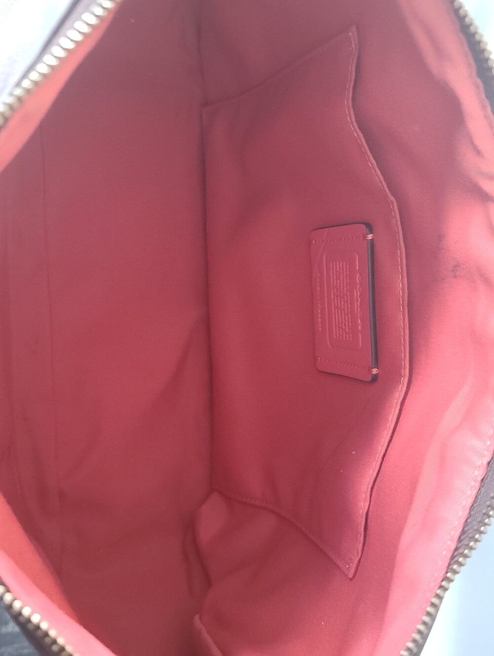Coach Zip Shoulder Bag in Brown Signature Canvas & Pink (Coral) Leather #F29209 - Picture 15 of 16